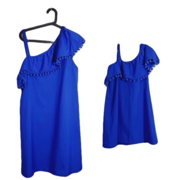 PatPat Dresses & Skirts - Mommy & me matching holiday blue pom pom dresse 4t & large